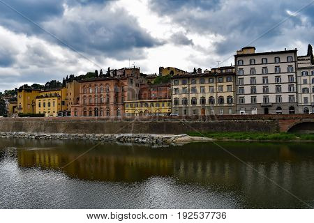 Beautiful landmark river in the center of Florence Italy