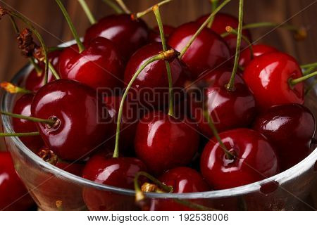 Bowl with fresh red Cherries. Healthy food concept