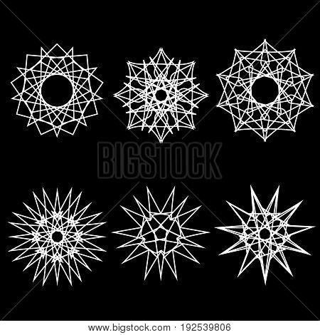 Geometric pattern symbols fractale pentogramm astrology stamp label