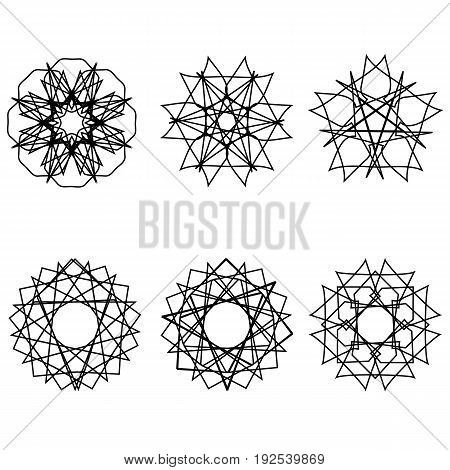 Geometric pattern symbols fractale pentogramm astrology stamp label