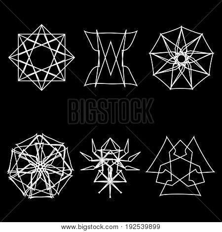 Geometric pattern symbols fractale pentogramm astrology stamp label