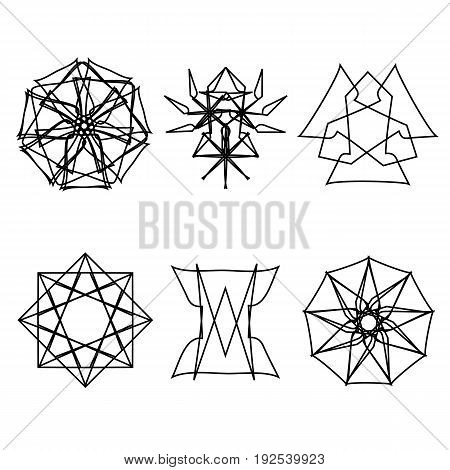 Geometric pattern symbols fractale pentogramm astrology stamp label