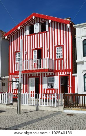 Striped Colored Houses, Costa Nova, Beira Litoral, Portugal, Europe