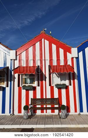 Striped Colored Houses, Costa Nova, Beira Litoral, Portugal, Europe