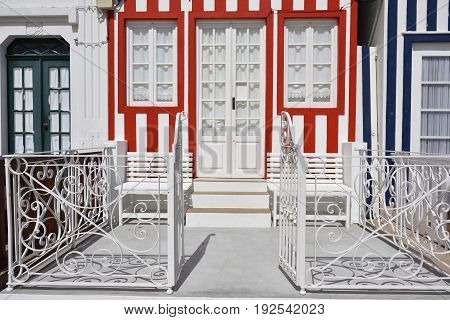 Striped Colored Houses, Costa Nova, Beira Litoral, Portugal, Europe