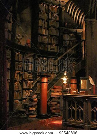Osaka, Japan, Nov 24 2016: Dumbledore`s office in The Wizarding World of Harry Potter in Universal Studios Japan. Universal Studios Japan is a theme park in Osaka, Japan.Hogwarts Castle.
Photo taken on: November 24th, 2016