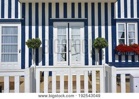 Striped Colored Houses, Costa Nova, Beira Litoral, Portugal, Europe