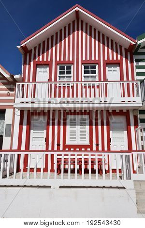 Striped Colored Houses, Costa Nova, Beira Litoral, Portugal, Europe