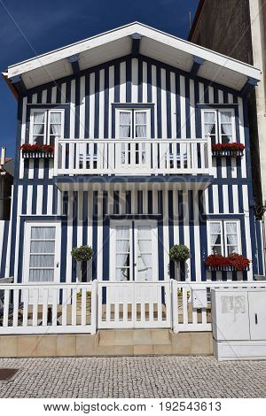 Striped Colored Houses, Costa Nova, Beira Litoral, Portugal, Europe