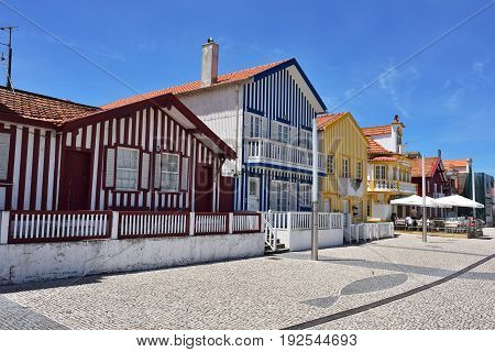 Striped Colored Houses, Costa Nova, Beira Litoral, Portugal, Europe