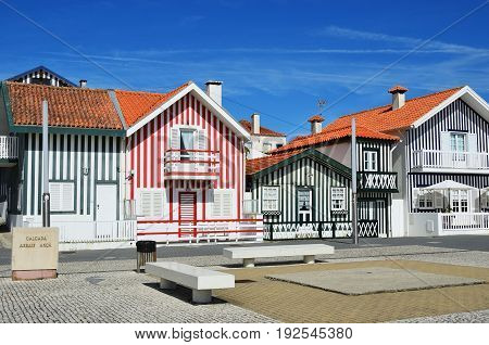 Striped Colored Houses, Costa Nova, Beira Litoral, Portugal, Europe