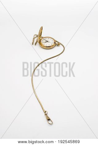 Antique pocket clock isolated on white background. Vintage clock.
