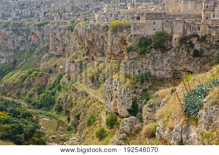Sassi di Matera at the edge of La Gravina - Matera Basilicata Italy