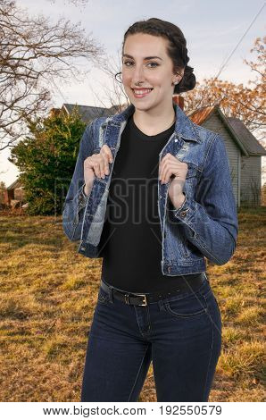 Woman Wearing Jeans And Denim Jacket
