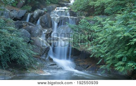 Long exposure photograph of waterfall, VanDusen Botanical Gardens