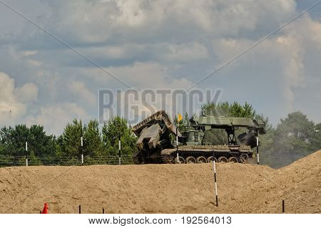 Tyumen, Russia - June 21, 2017: Army Games. Safe Route contest. Passage making by IMR engineer vehicle