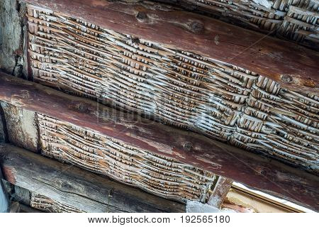 old roof of reeds and plaster Used for ceiling in old constructions between wooden beams