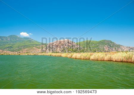 TURKEY, MUGLA , DALYAN. The Dalyan River in the straits of the river