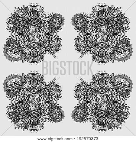 Dim pattern on gray background with dim elements. Luxury royal and Victorian concept. Ornate decoration. Vector vintage baroque floral pattern in black.