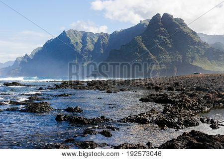 a beautiful view of punta del fronton from the volcanic coast of punta de hidalgo