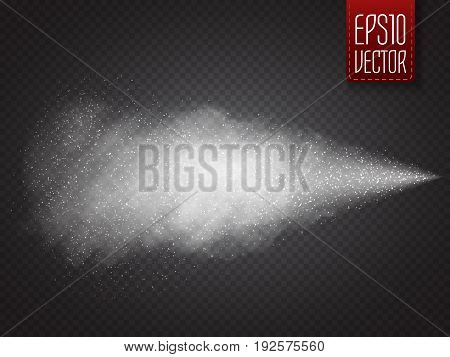 Spray vector effect isolated on transparent background. White fog or smoke with many small particles.