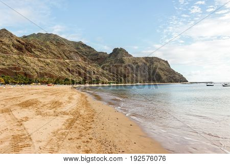 a suggestive view of playa de las teresitas in tenerife