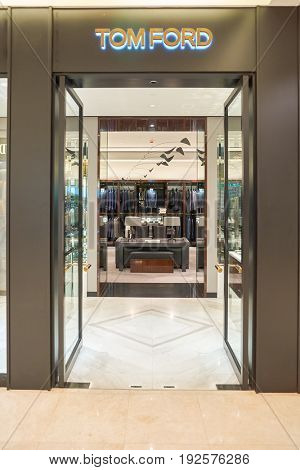 HONG KONG - CIRCA SEPTEMBER, 2016: Tom Ford boutique at a shopping center in Hong Kong. Shopping is a widely popular social activity in Hong Kong.