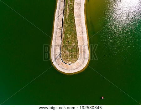 Aerial view breakwater at sea, cutwater, pier, groyne mole