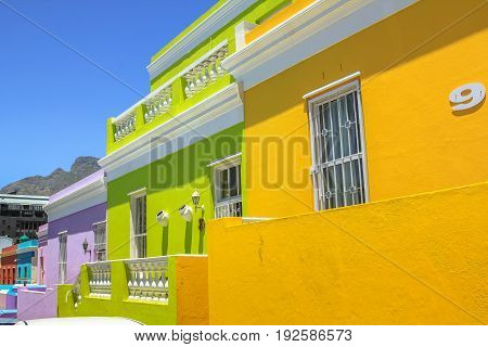 Cape Town, South Africa - January 11, 2014: The colorful houses of Bo-Kaap, famous Malay Quarter is the Muslim Malay village in Cape Town, one of the major tourist attractions in Cape Town.