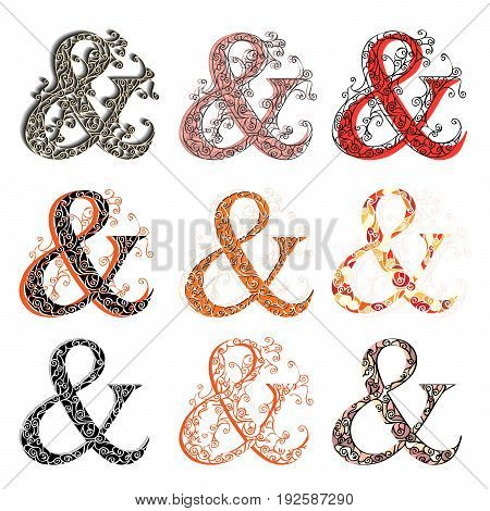 Set of variations fishnet (lace) sign figures & (ampersand et).