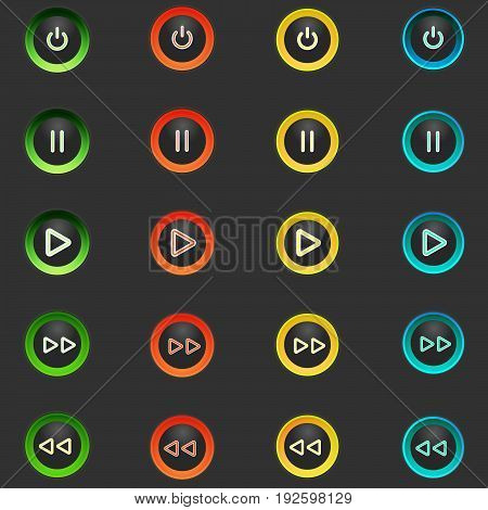 A set with multi media buttons in different colors