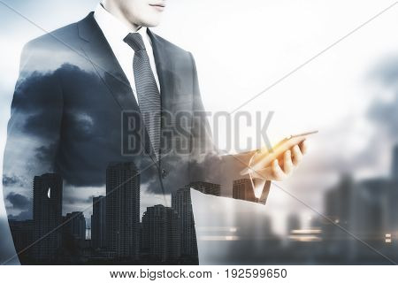 Man Using Smartphone Multiexposure