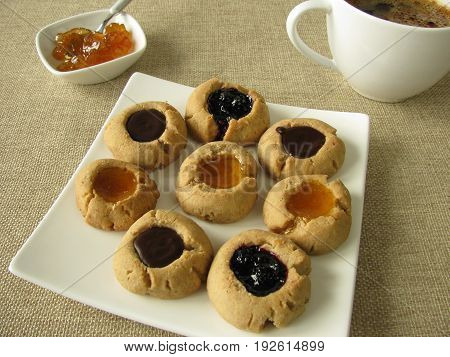 Cookies with two varieties of Jam and Carob Glaze