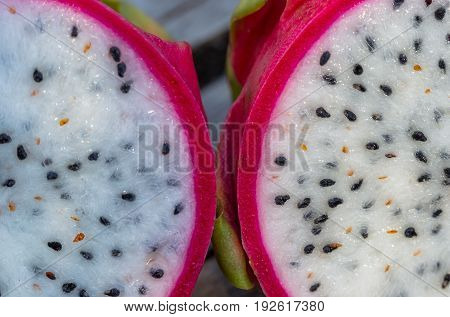 Close up of crossection dragon fruit inside