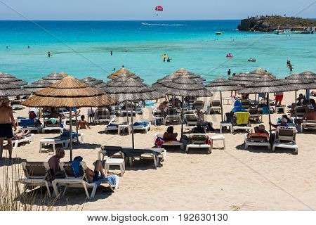 Nissi Beach Resort. White Sand And Crystal Clear Sea Water. Cyprus Island