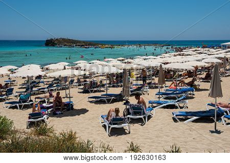 Nissi Beach Resort. White Sand And Crystal Clear Sea Water. Cyprus Island