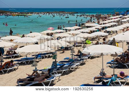 Nissi Beach Resort. White Sand And Crystal Clear Sea Water. Cyprus Island