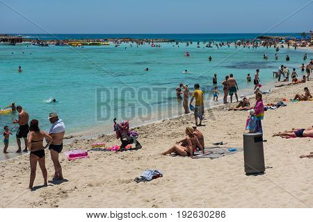 Nissi Beach Resort. White Sand And Crystal Clear Sea Water. Cyprus Island