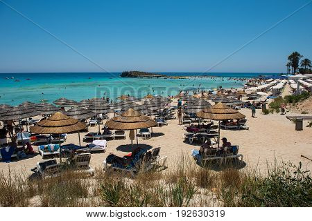 Nissi Beach Resort. White Sand And Crystal Clear Sea Water. Cyprus Island