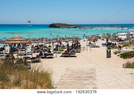 Nissi Beach Resort. White Sand And Crystal Clear Sea Water. Cyprus Island