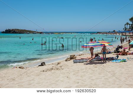 Nissi Beach Resort. White Sand And Crystal Clear Sea Water. Cyprus Island