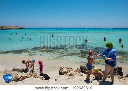 Nissi Beach Resort. White Sand And Crystal Clear Sea Water. Cyprus Island