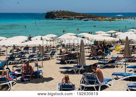 Nissi Beach Resort. White Sand And Crystal Clear Sea Water. Cyprus Island