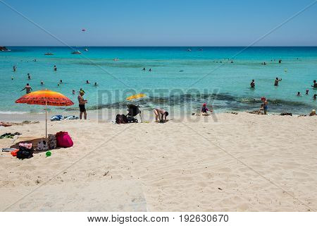 Nissi Beach Resort. White Sand And Crystal Clear Sea Water. Cyprus Island