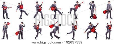 Businessman quitar player isolated on white