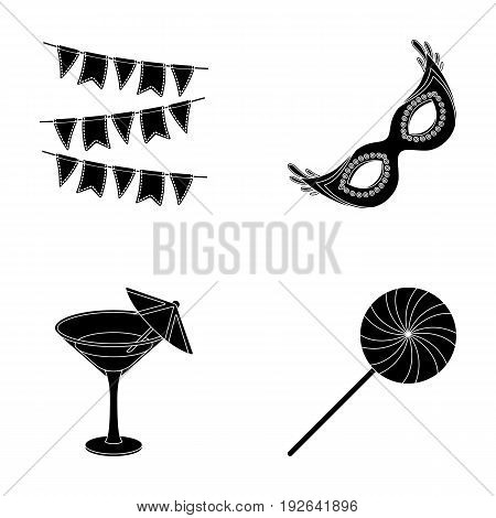 Garlands, cocktail and other accessories at the party.Party and partits set collection icons in black style vector symbol stock illustration .