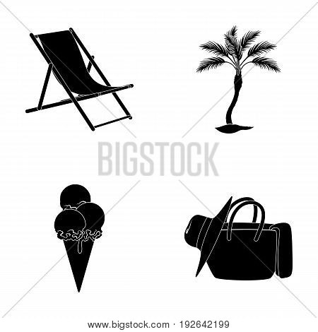 Beach, palm tree, ice cream.Summer vacation set collection icons in black style vector symbol stock illustration .