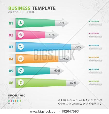 Infographics elements diagram with 6 steps options Vector illustration Arrow icon presentation template advertisment layout Process chart business flyer banner design web design timeline silde