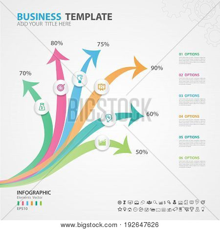 Infographics elements diagram with 6 steps options Vector illustration Arrow icon presentation template advertisment layout Process chart business flyer banner design web design timeline silde