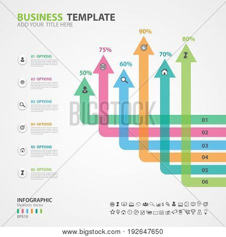 Infographics elements diagram with 6 steps options Vector illustration Arrow icon presentation template advertisment layout Process chart business flyer banner design web design timeline silde